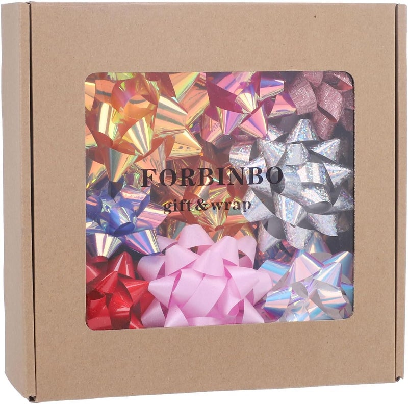FORBINBO 14 Pcs Gift Bows Assortment - 12 Multi Colored Assorted Size Gift Bowsand 2 Crimped Curling Ribbons, Perfect for Christmas, Holiday，Birthdays, Weddings, Baby/Bridal Showers, Party - Image 2